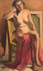 SCOTTI,  Ernesto . Desnudo,  oleo.sobre cartn  70 x 43 cm.
