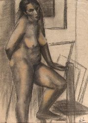 AUDIVERT, Pompeyo . Desnudo femenino , carbonilla y pastel, 90 x 65 cm.