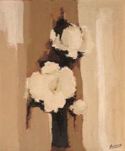 GIANNONE, Ricardo . Flores blancas, leo sobre hardboard  60 x 50 cm.