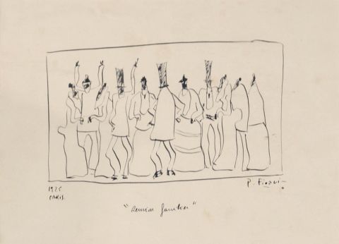 Figari, P., 8 dibujos a la tinta, ms carta manuscrita. Con peritajes.