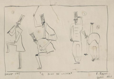 Figari, P., 8 dibujos a la tinta, ms carta manuscrita. Con peritajes.