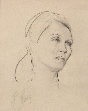 Puig, Vicente, cabeza femenina, dibujo lpiz, 25 x 20 cm