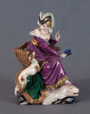 Mujer de la corte con perro, porcelana alemana Passau, Faltante, Restauracin -120-