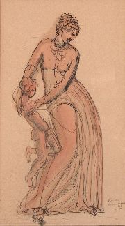 Figura Femenina, tinta china y acuarela, firmada