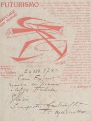 Marinetti F.T, Manifiesto Futurista. Dedicado y firmado por Marinetti cuando vino a Buenos Aires el 24 de octubre de