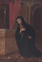 Santa Rita, Atribuido a (Felipe Rivera), leo sobre tela, Mide:72.5 x 107 cm