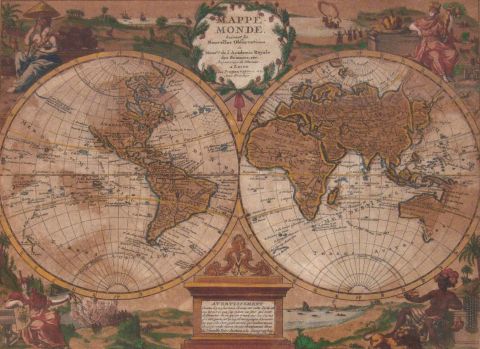 Mappa Monde, grabado en colores.