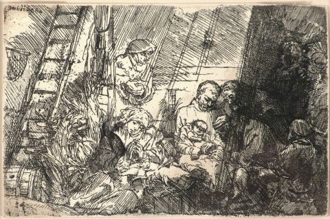 REMBRANDT. The Circuncision in the Stable, aguafuerte.