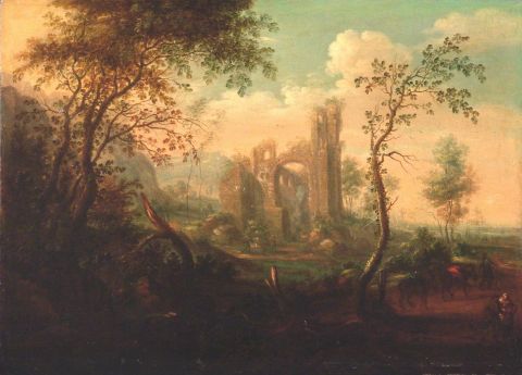 Paisaje con ruinas, leo holandes siglo XVII (Ex. R. Bullrich)