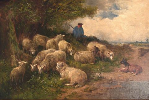 Shouten, Henry: A shepherd watching the sheep, leo sobre tela (60 x 90 cm.)