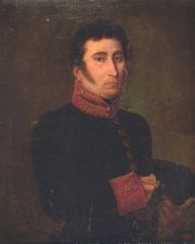 DESNOYERS, Gaspar A. Retrato de un militar, leo (saltaduras)