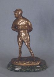 Goureau, Jockey Max Dearly, escultura de bronce y base de mrmol.