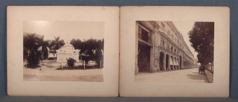 Alfred Briquet. Indian Statue y Calle con Carruaje. Dos fotografas circa 1870.