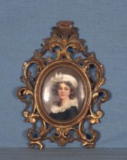 Madame Lebrun con tocado y cuello blanco, miniatura.