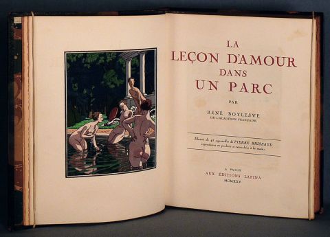 BOYLESVE, Rene. La lecon damour dans un parc. Porchoirs retocadas a mano por Pierre Brissand. 1925.