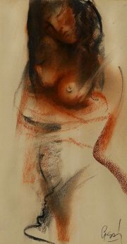 Martnez Casas, Desnudo protuberante, carbonilla y sepia