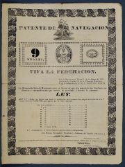 Impreso Patente de Navegacin. Viva la Federacin. Paran, Enero 2 de 1842. Urquiza. Al dorso varias firmas. 1 pza.