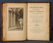 ANACREON, SAPHO. BION et MOSCHUS Par M.M...C... Chez J. Fr. Bastien, 1775. A Paris, Ex Libris Matas Errzuriz. 1