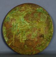 BADII, Lbero 'Rostros' Placa de bronce circular Ao 68. Trabajada en ambos lados.