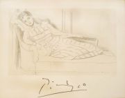 Picasso, Olga Klakova, figura recostada, reproduccin. Cachet al dorso