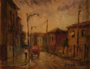 Ronchetti, Armando 'Lluvia en La Boca', leo 24 x 30 cm.