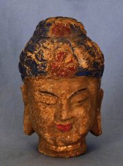 Cabeza de buda, talla china de madera Macao