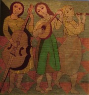 NORAH BORGES - ALBERTO LACLAU, Mujeres Msicas, bordado firmado Norah Borges. 100 x 93 cm.