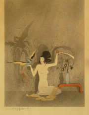 Mujer Amazona con serpiente y Mujer con ave. Dos grabados -12-