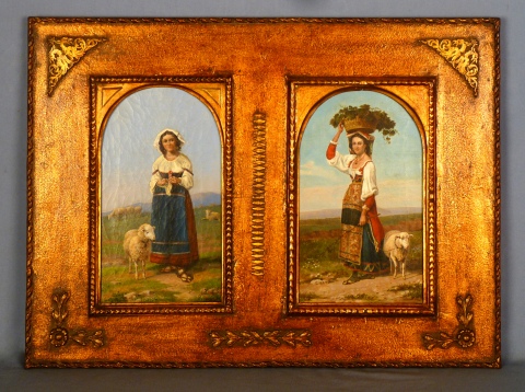 Pietro Della Valle 'Campesinas', 2 leos en un marco. Miden: c/u 31 x 18 cm.