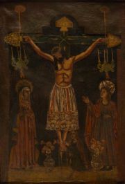 Cristo en la Cruz, con la Virgen y San Juan, leo