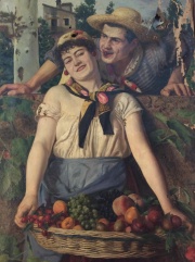 Casanovas, Francisco, Pareja con canasto con frutas, tela averas -179-