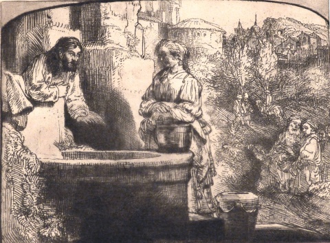 Cristo y la Samaritana, grabado posterior de Rembrandt. -20-