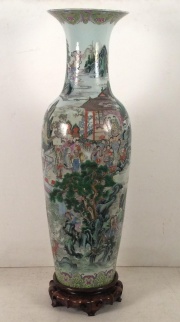 Vaso alto porcelana china, Restaurado. base madera. -4 -