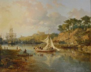Clarkson Stanfield, paisaje portuario, leo. 75 x 90 cm.-144-