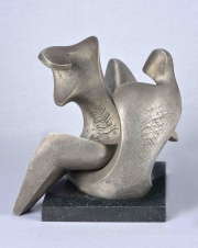 Libero Baddi, escultura plateada, 24 cm. Dos Figuras. -27-