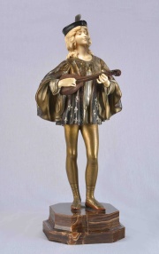 PHILIPPE. El Musico, joven con mandolina escultura en bronce.