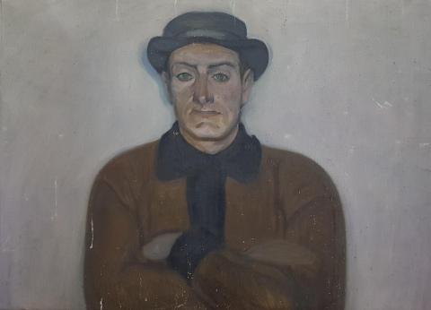 AROLDO BONZAGNI, Personaje con sombrero, leo 57 x 80 cm. Sin marco