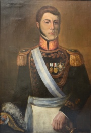 General Estanislao Soler, leo sobre tela. Firma ilegible abajo a la derecha. Restauraciones. Mide: 102 x 70 cm.