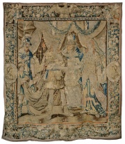 Tapiz Bordado antiguo, Casamiento de Alejandro, rest.. Mide 300 x 264 cm