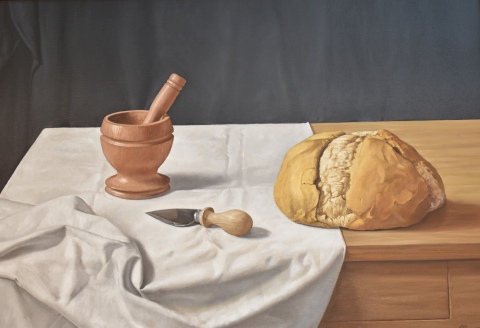 O'Connor 'Naturaleza muerta con pan', leo 50 x 70 cm.