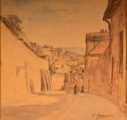 Garraud, L. Pueblo Antiguo, acuarela. 26 x 24 cm.