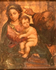 Sagrada Familia, oleo sobre mrmol. Seguidores de Dionisio Calvaert. Fines siglo XVI.
