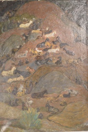 Cabras en la Montaa, leo de Alfredo Guido. 86 x 60 cm. Sin Marco