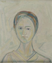 BARRAGAN, Julio. Cabeza femenina, óleo sobre cartón firmado arriba a la izquierda. 37 x 32 cm.