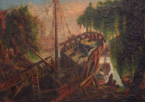 PROUZOVICHE, Rodolfo 1931 'Barco en el astillero', óleo