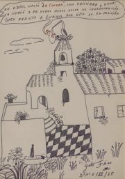 GATO FRIAS  'La cuadra', dibujo tinta 1985 (29 x 21 cm.)