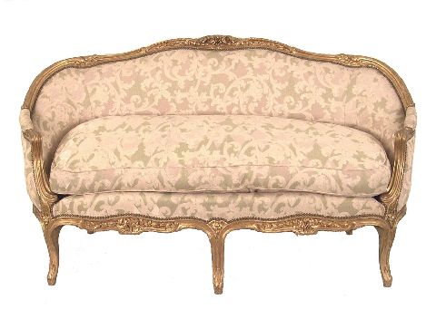 Sofa estilo Luis XV, dorado, dos cuerpos