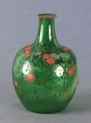 GOUPY, M. Vaso vidrio verde con naranja, fdo. Restaurado - 49-