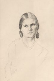 PUIG. Cabeza femenina, dibujo 27 x 18 cm.