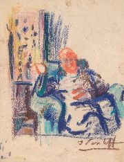 Vasileff, Ivan, Personaje masculino sentado, pastel, 33,5 x 25,5 cm.